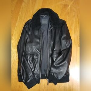 All Saints Dark Leather Bomber Jacket